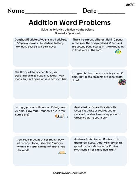 Free Math Worksheets Word Problems For Addition and Subtraction