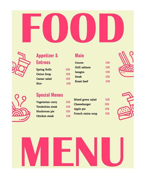 Free Menu Templates For Google Docs