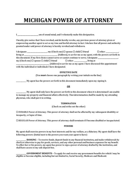 Free Michigan Power of Attorney Forms in Fillable PDF 9 Types