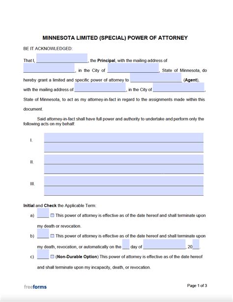 Free Minnesota Limited Power of Attorney Form PDF Word eForms