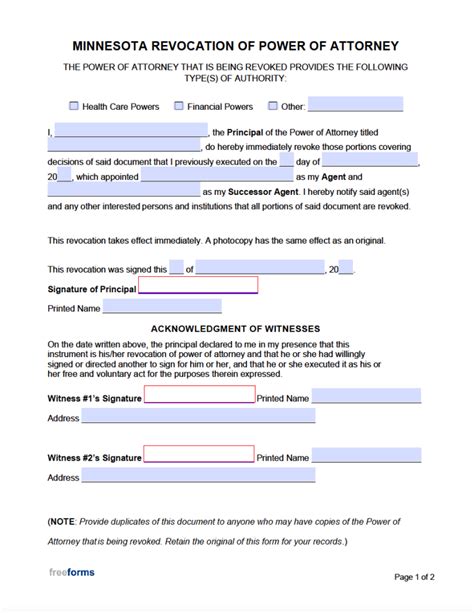 Free Minnesota Revocation Power of Attorney Form PDF Word eForms