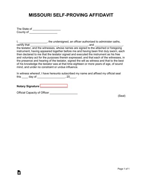 Free Missouri SelfProving Affidavit Form Word PDF eForms