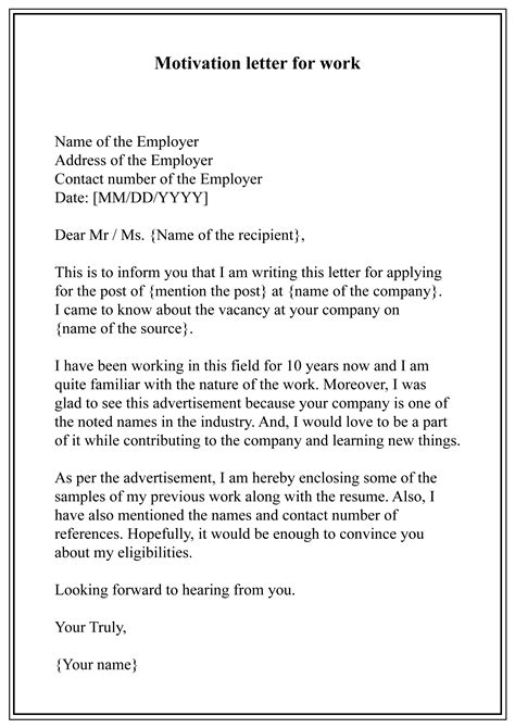 Free Motivation Letter Template Sample Example Pdf