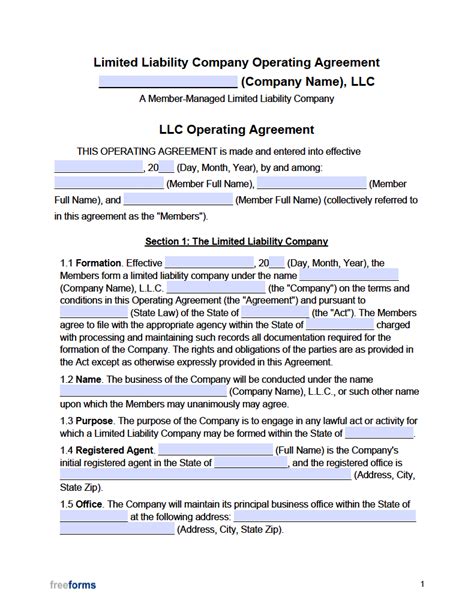 Free Multi Member Llc Operating Agreement Template Pdf Word