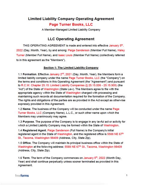 Free MultiMember LLC Operating Agreement Form PDF Word