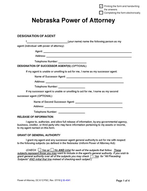 Free Nebraska Power of Attorney Forms in Fillable PDF 9 Types