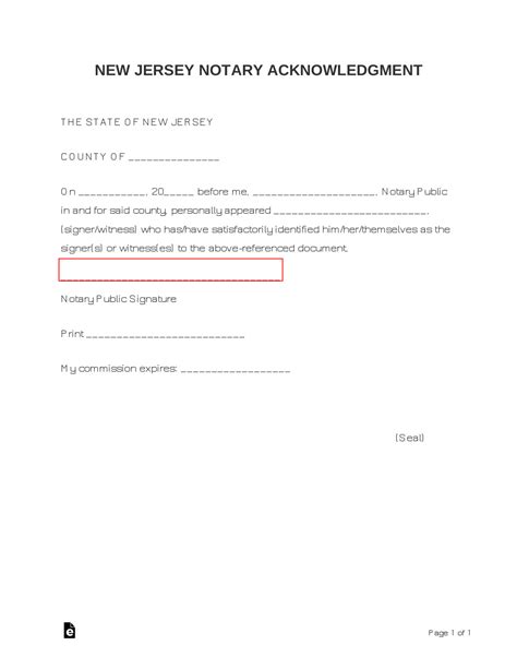 Free New Jersey Notary Acknowledgment Form PDF Word eForms