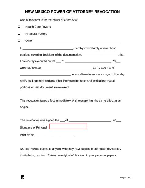 Free New Mexico Revocation Power Of Attorney Form Pdf Word Eforms