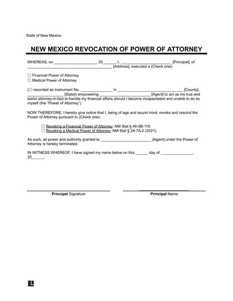 Free New Mexico Revocation Power of Attorney Form PDF Word eForms