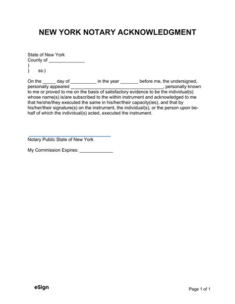 Free New York Notary Acknowledgment Form