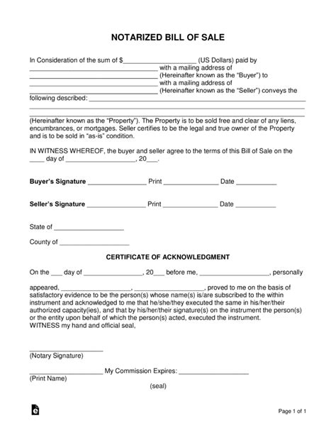 Free Notarized Bill of Sale Form Word PDF eForms