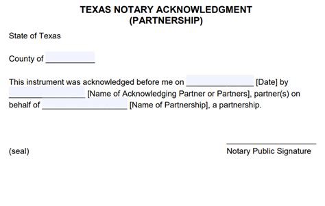 Free Notary Acknowledgement Partnership PDF Word