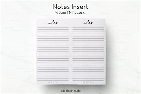 Free Notes Insert Midori Tn A6 Freebies Alibi Design Studio