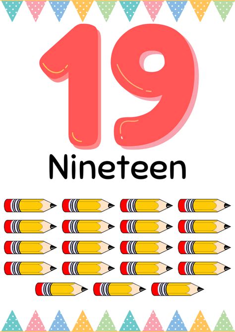Free Number 19 Flashcard PDF Printable WorksheetForKid
