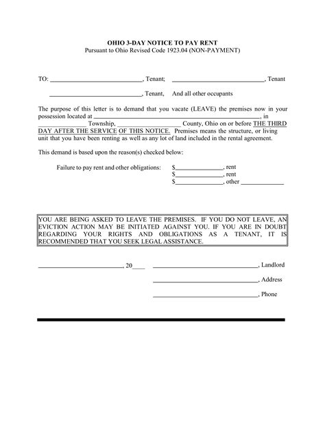 Free Ohio 3Day Notice to Quit Form NonPayment PDF Word eForms