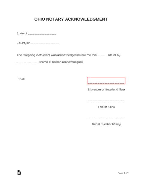 Free Ohio Notary Acknowledgment Form PDF Word eForms