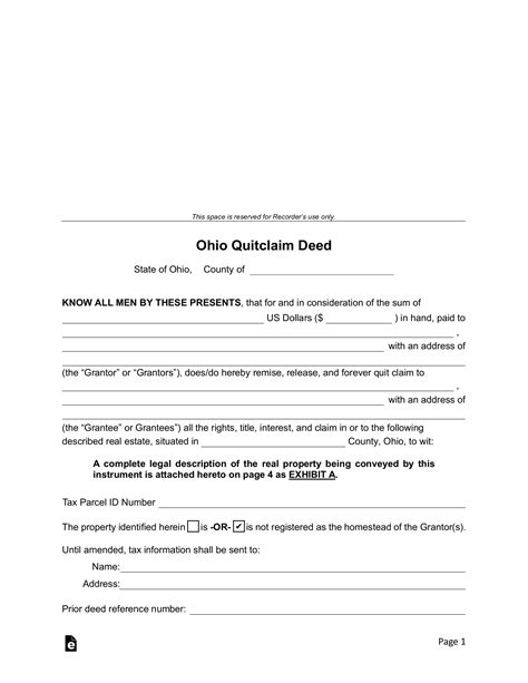 Free Ohio Quit Claim Deed Form Word PDF eForms