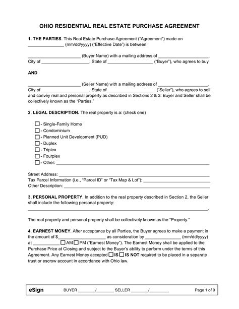 Free Ohio Residential Purchase and Sale Agreement - Word PDF - eFor…