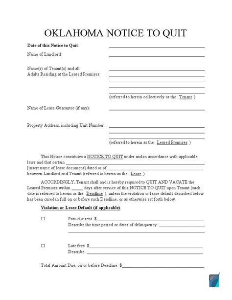 Free Oklahoma Eviction Notice Forms Process and Laws PDF Word eForms