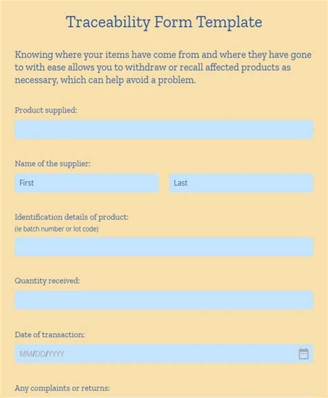 Free Online Traceability Form Template 123FormBuilder