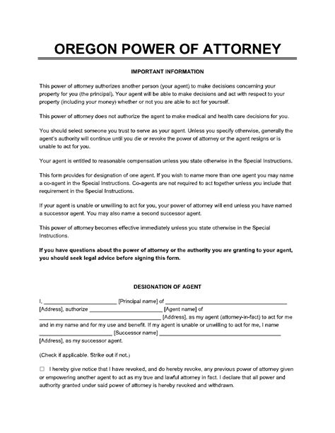 Free Oregon Power of Attorney Forms in Fillable PDF 9 Types Archives