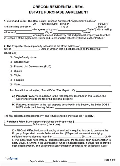 Free Oregon Real Estate Purchase Agreement Form Form Resume Examples