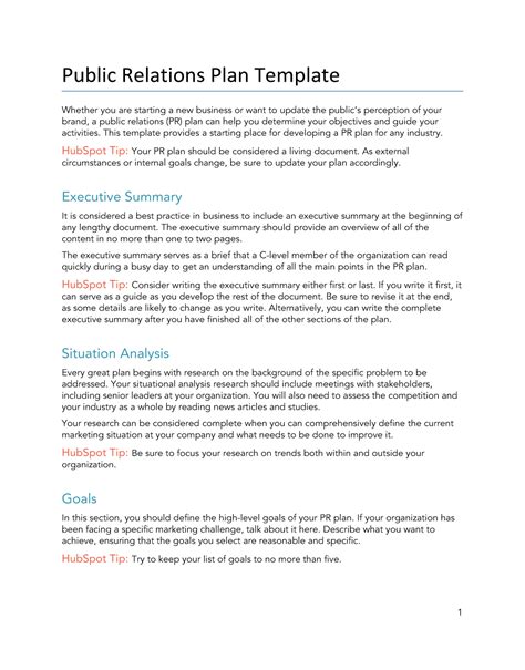Free PR Plan Template for Word PDF Google Docs HubSpot