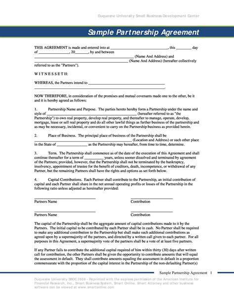 Free Partnership Agreement Template And Sample Formswift