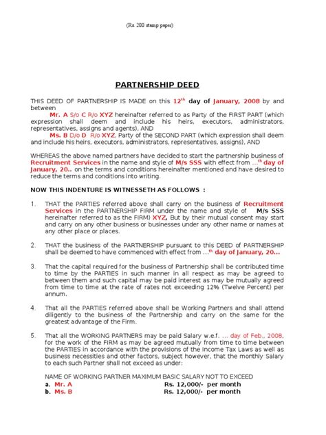 Free Partnership Deed Format in PDF Format » Legal Window