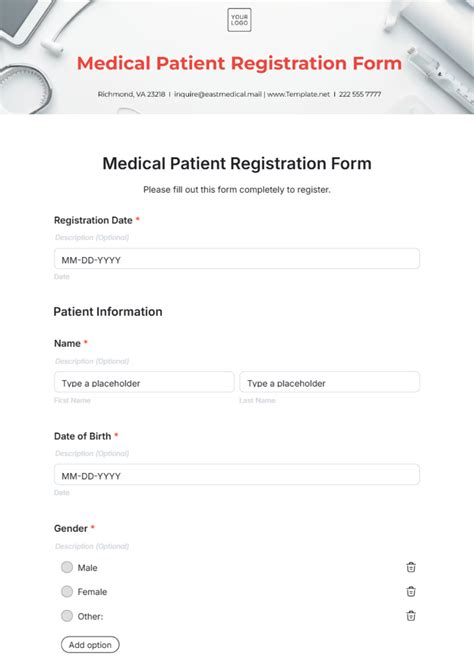 Free Patient Registration Form Template Database