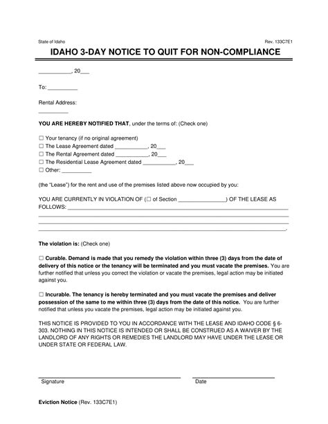 Free Pay or Quit Notice Template Of Idaho 3 Day Notice to Quit form