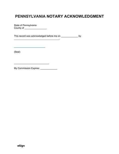 Free Pennsylvania Notary Acknowledgment Form PDF & Word