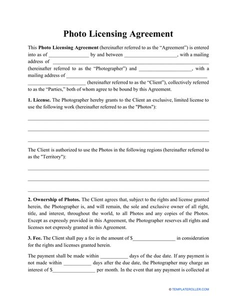 Free Photo Licensing Agreement PDF & Word Template LawDistrict