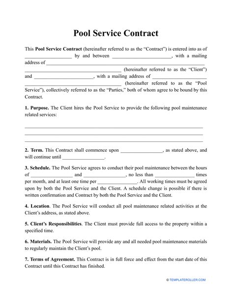 Free Pool Service Contract Template