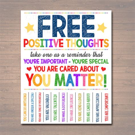 Free Positive Thoughts Sign Tidylady Printables