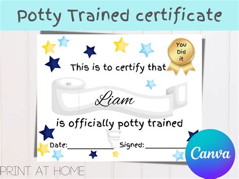 Free Potty Patty Potty Training Certificate I Potty training, Certificate, Art for kids