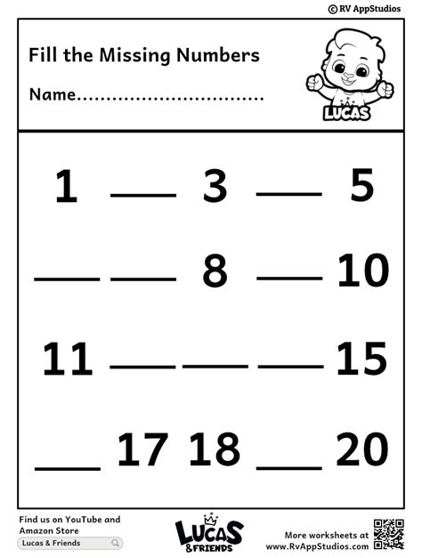 Free Preschool Fill in the Numbers Worksheet