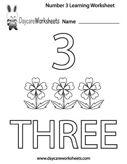 Free Preschool Number Three Learning Worksheet