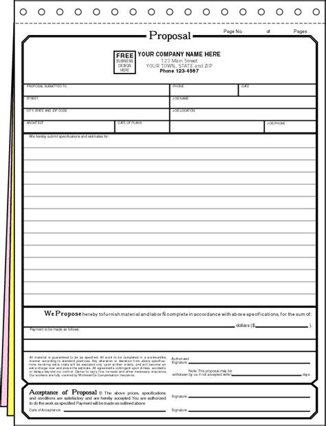 Free Print Contractor Proposal Forms Forms Sample Written
