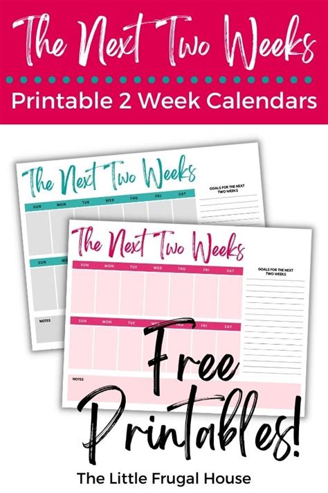 Free Printable 2 Week Calendar Template - The Little Frugal House …