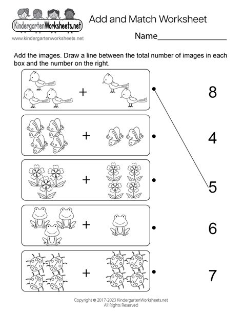 Free Printable Add and Match Picture Addition Worksheet