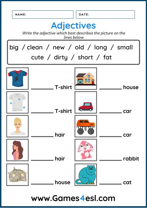 Free Printable Adjective Sheet