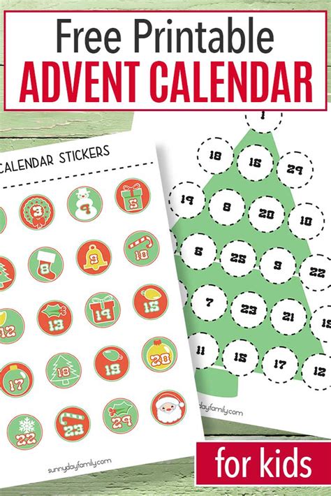 Free Printable Advent Calendar For Kids Sunny Day Family