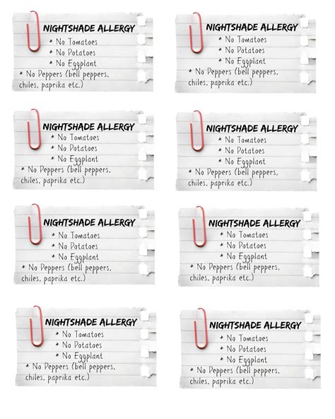 Free Printable Allergy Card Template