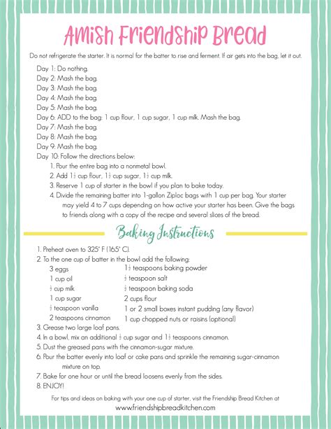 Free Printable Amish Friendship Bread Instructions