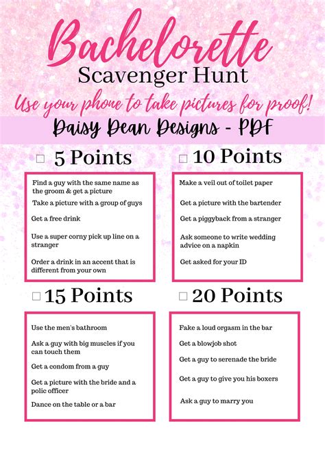 Free Printable Bachelorette Scavenger Hun