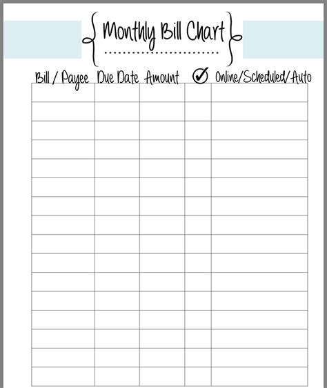 Free Printable Bill Chart Example Calendar Printable