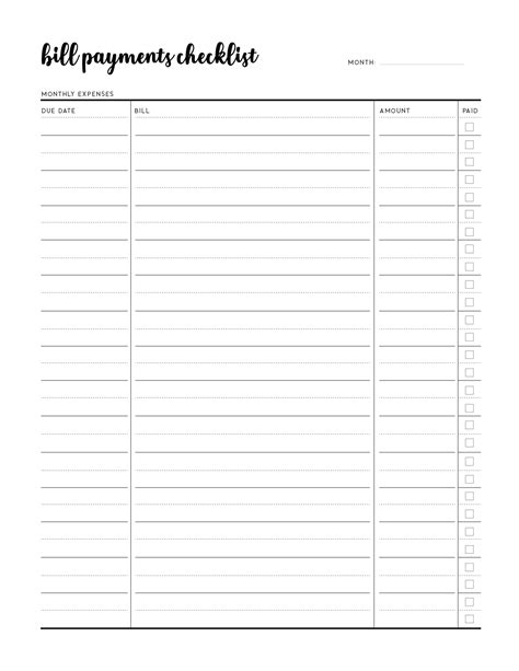 Free Printable Bill Checklist Printable Blog