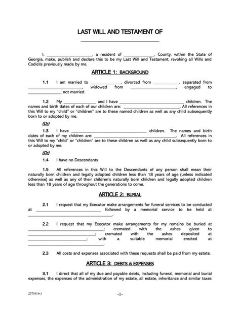 Free Printable Blank Last Will And Testament Forms