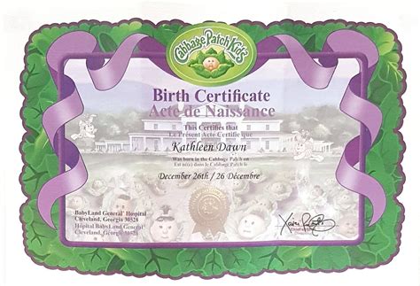 Free Printable Cabbage Patch Birth Certificate